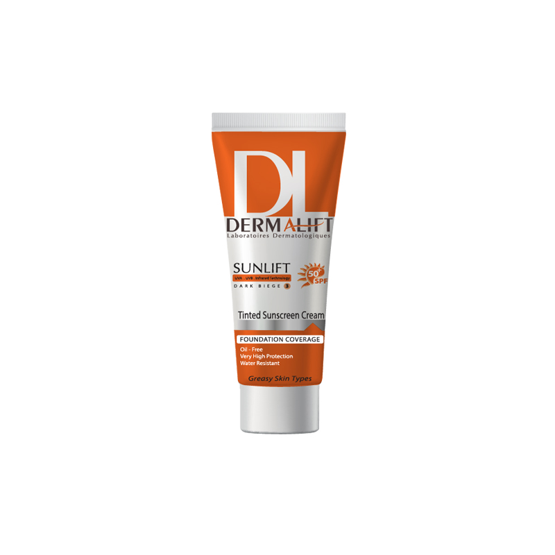 کرم ضد آفتاب درمالیفت رنگ بژ تیره مدل Sunlift مناسب پوست های چرب