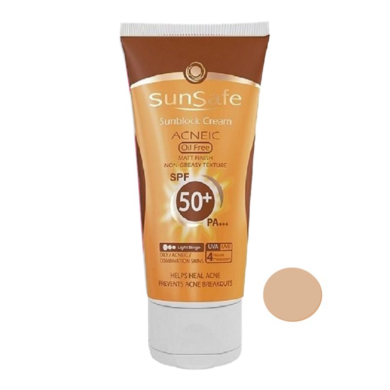 کرم ضد آفتاب سان سیف سری Acneic با SPF50 رنگ بژ روشن مناسب پوست چرب